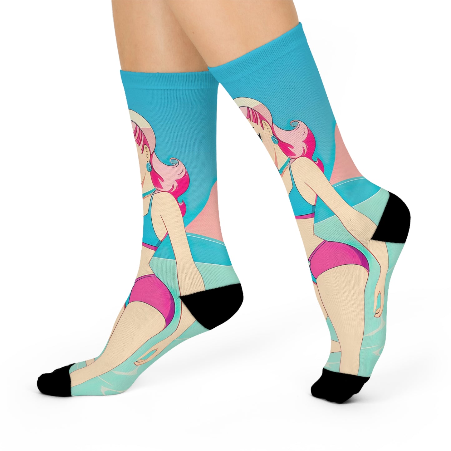 Crew Socks with Retro Print: 
Smoking Pin-Up [TEDDY]