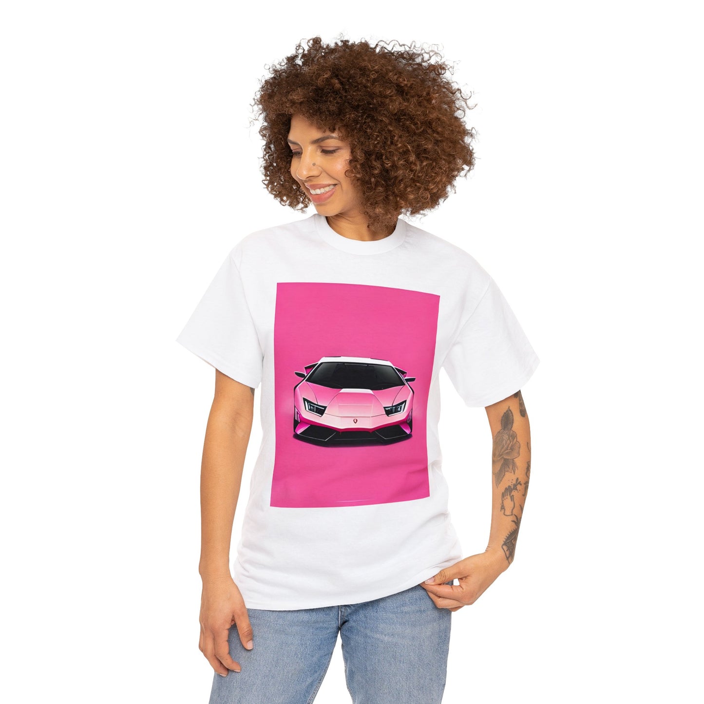 Unisex Heavy Cotton Tee: Pink Lambo [TEDDY]