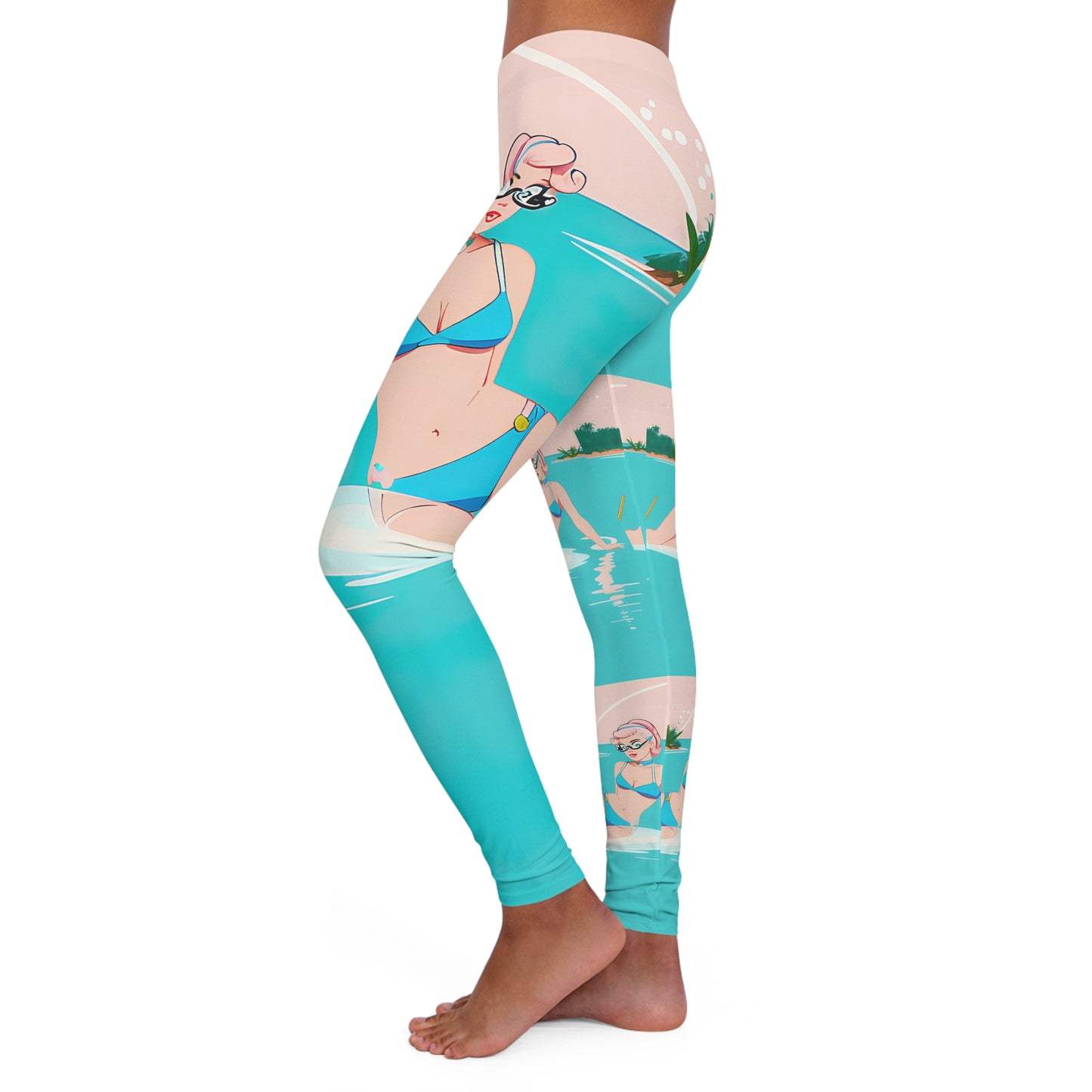 Spandex Leggings with Retro Print: Shoreside Pin-Up [TEDDY]