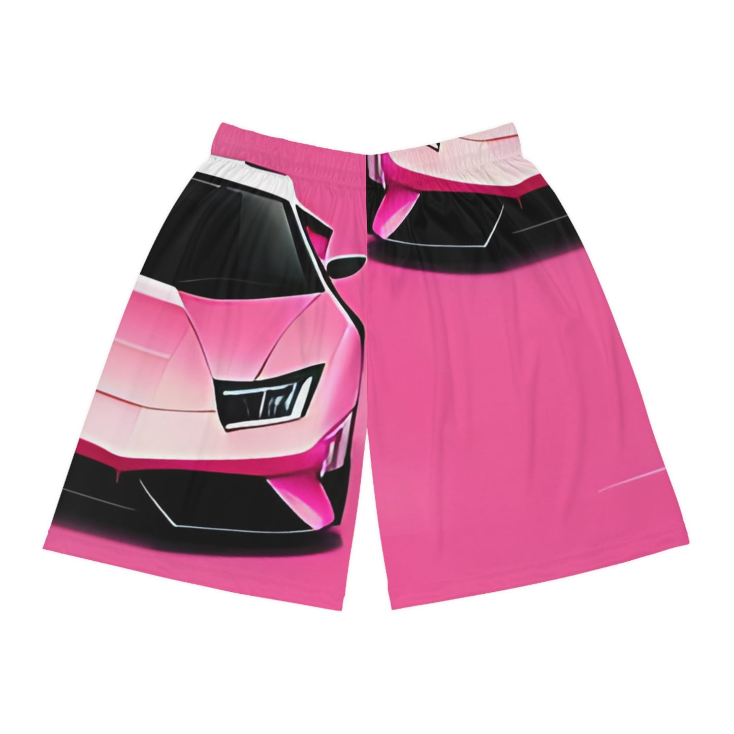 Basketball Shorts with Retro Print: Pink Lambo [TEDDY]