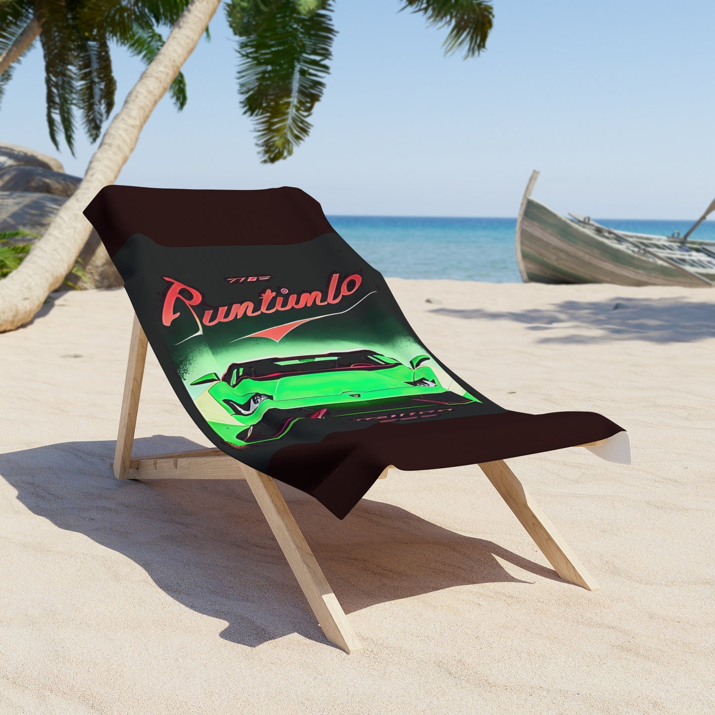 Beach Towel with Retro Print: Green Lambo [TEDDY]