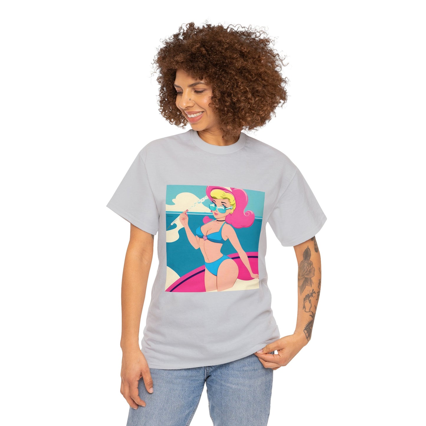 Unisex Heavy Cotton Tee: Cartoon Pin-Up [TEDDY]