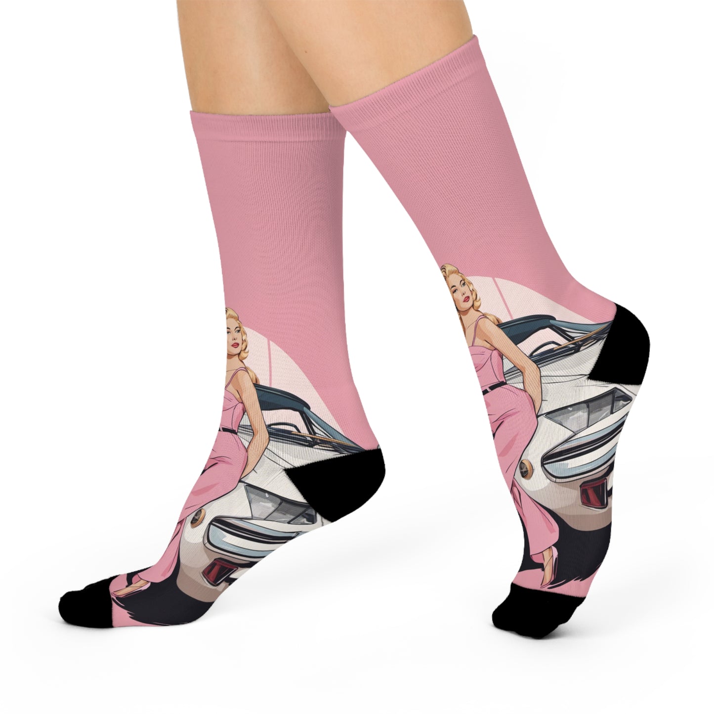 Crew Socks with Retro Print: Pink Arch Pin-Up [TEDDY]