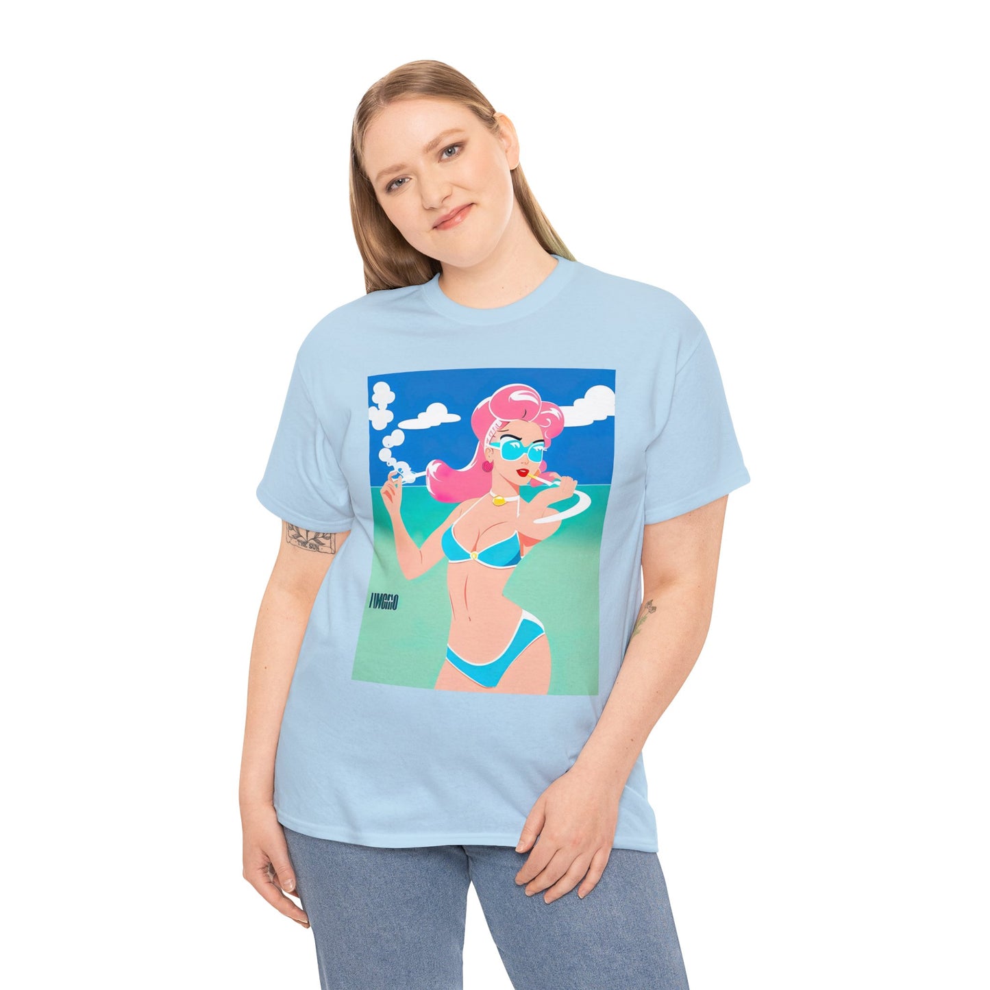 Unisex Heavy Cotton Tee: Art Deco Pin-Up [TEDDY]