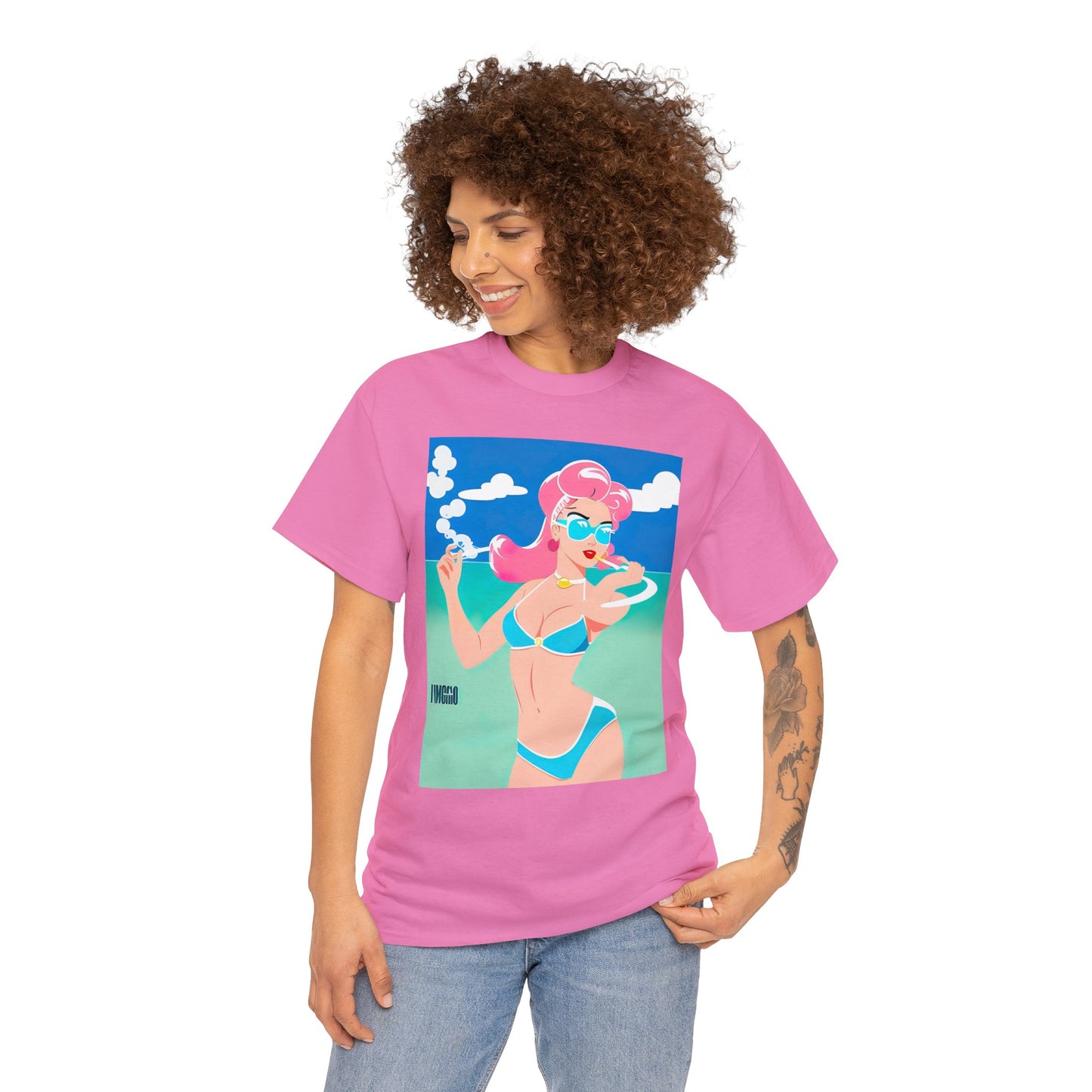 Unisex Heavy Cotton Tee: Art Deco Pin-Up [TEDDY]