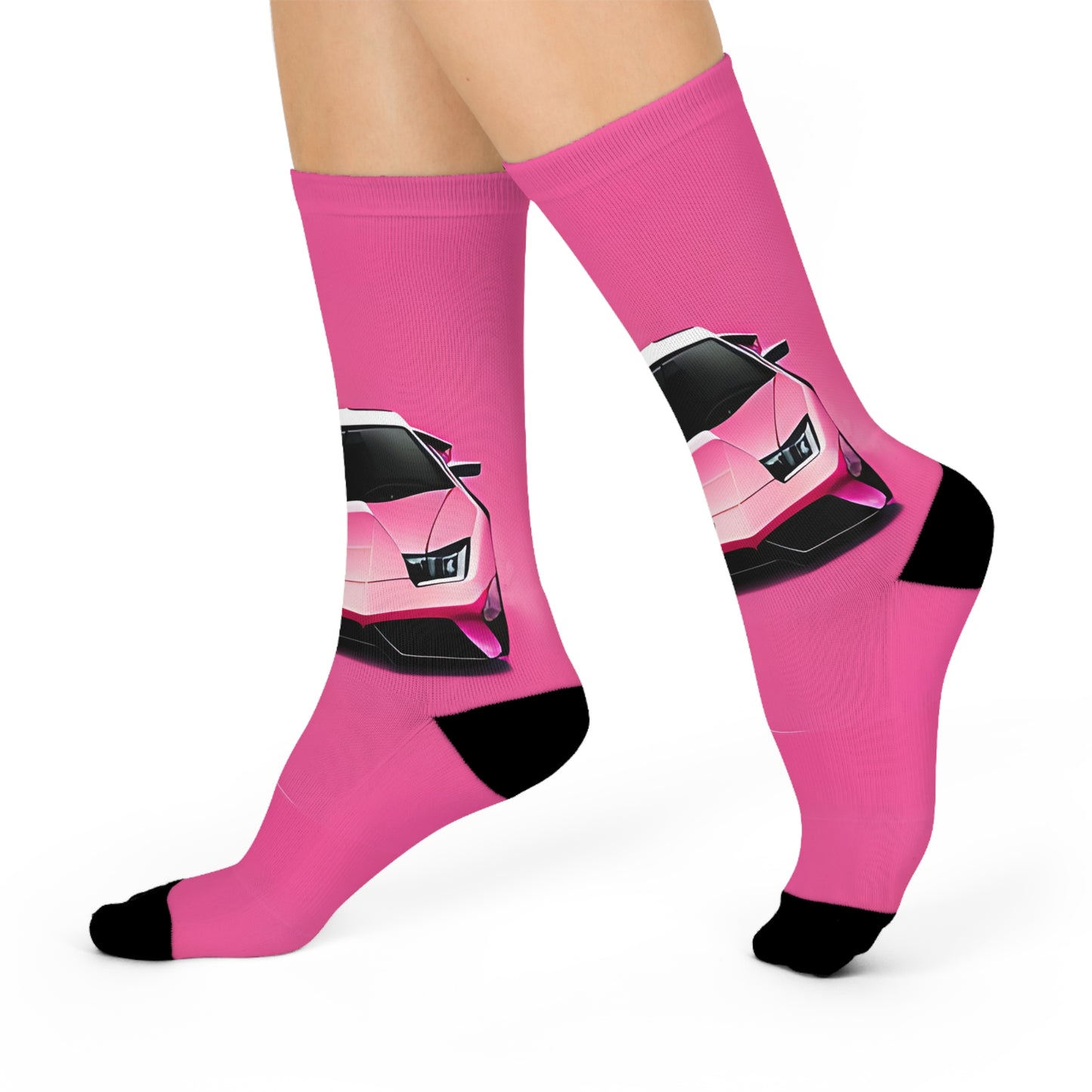 Crew Socks with Retro Print: 
Pink Lambo [TEDDY]