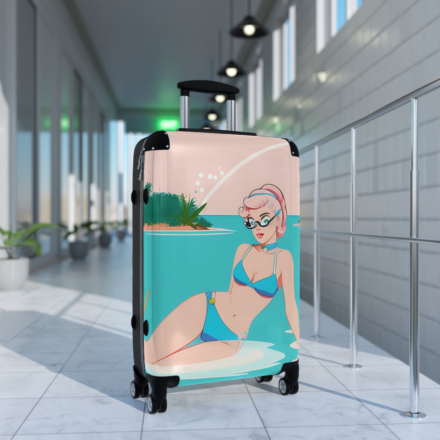 Suitcase with Retro Print: Shoreside Pin-Up [TEDDY]