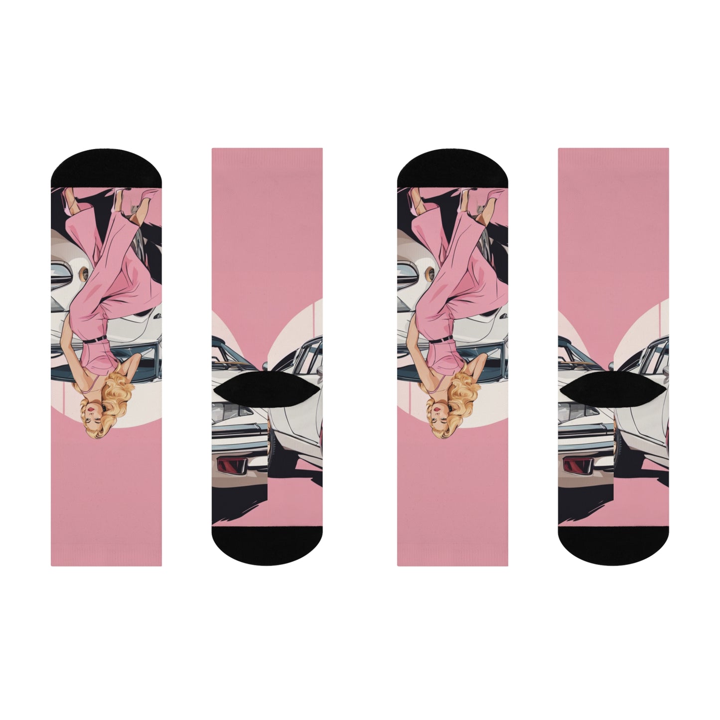 Crew Socks with Retro Print: Pink Arch Pin-Up [TEDDY]