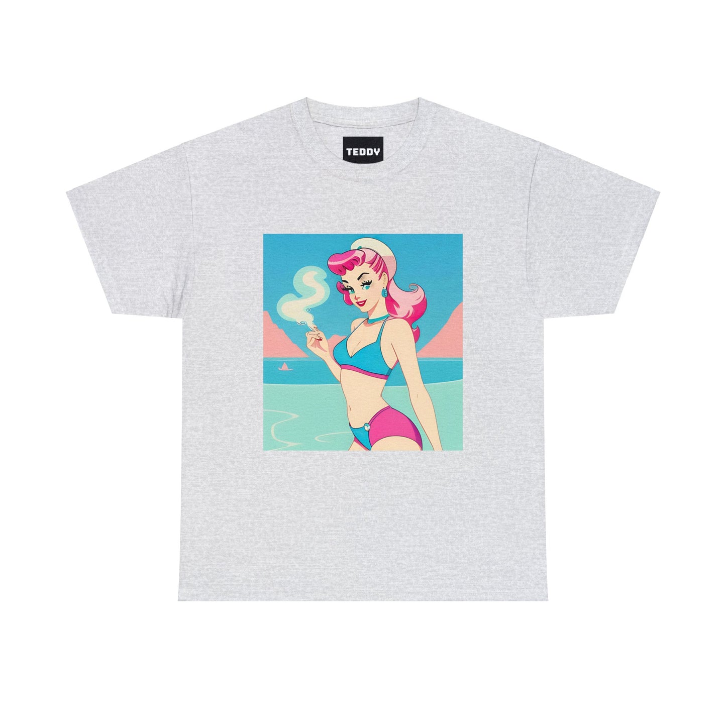 Unisex Heavy Cotton Tee: Smoking Pin-Up [TEDDY]