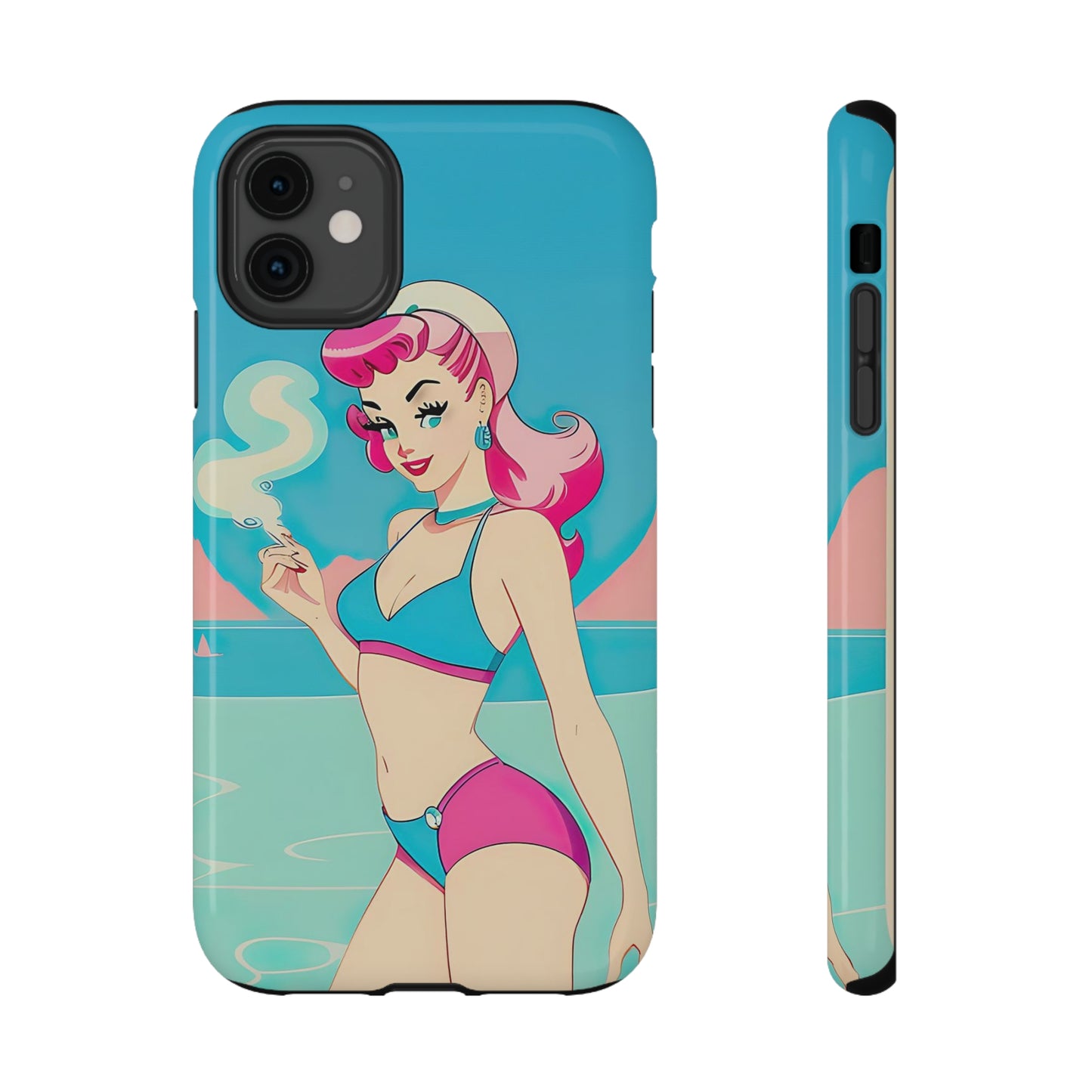 Impact-Resistant Phone Case with Smoking Pin-Up [TEDDY]