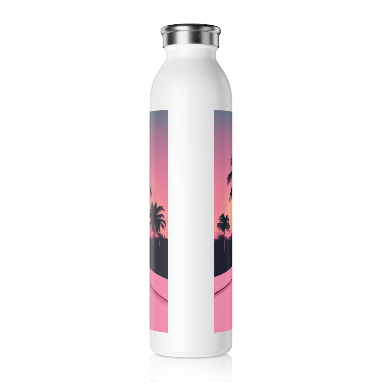 Slim Water Bottle with Retro Print: White Lambo Sunset Illustration [TEDDY]