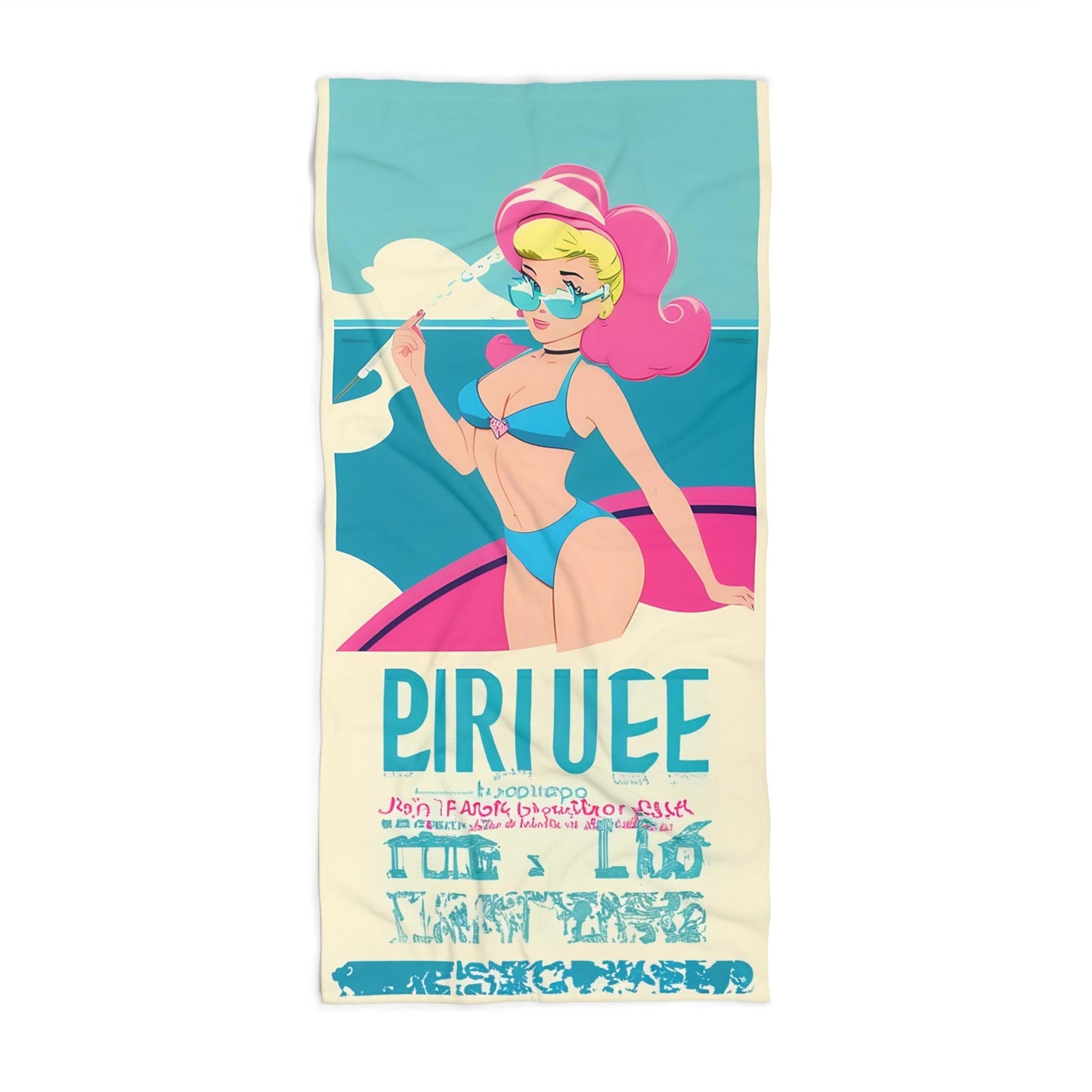 Beach Towel with Retro Print: Cartoon Pin-Up [TEDDY]