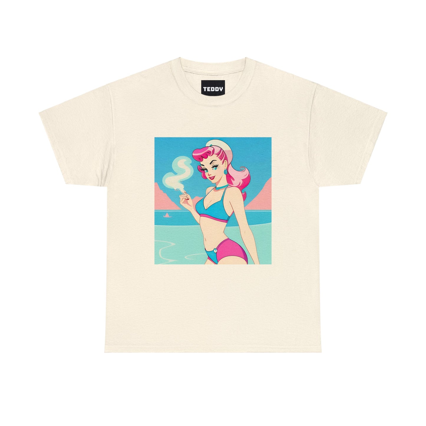 Unisex Heavy Cotton Tee: Smoking Pin-Up [TEDDY]