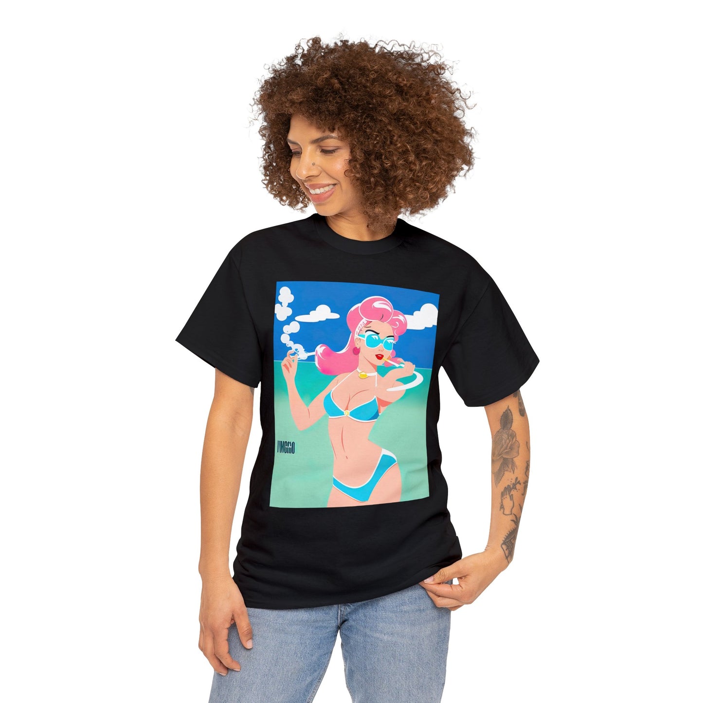 Unisex Heavy Cotton Tee: Art Deco Pin-Up [TEDDY]