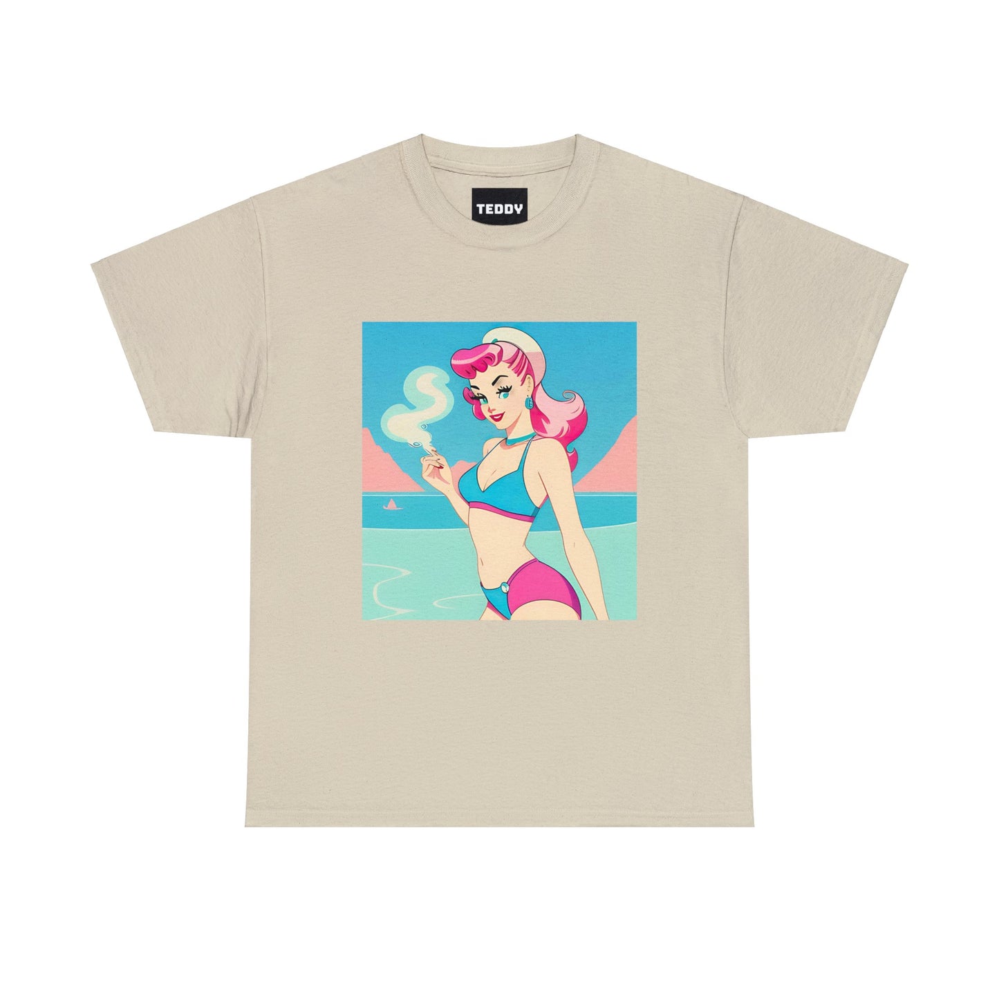 Unisex Heavy Cotton Tee: Smoking Pin-Up [TEDDY]