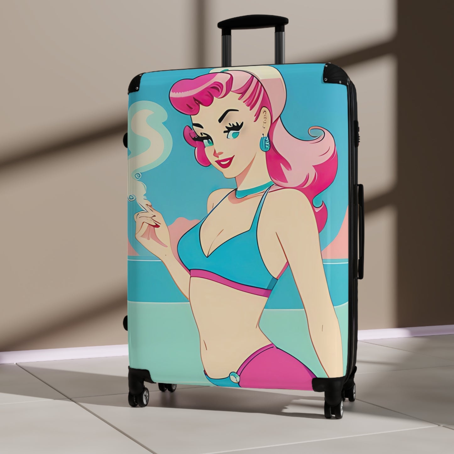 Suitcase with Retro Print: Smoking Pin-Up [TEDDY]