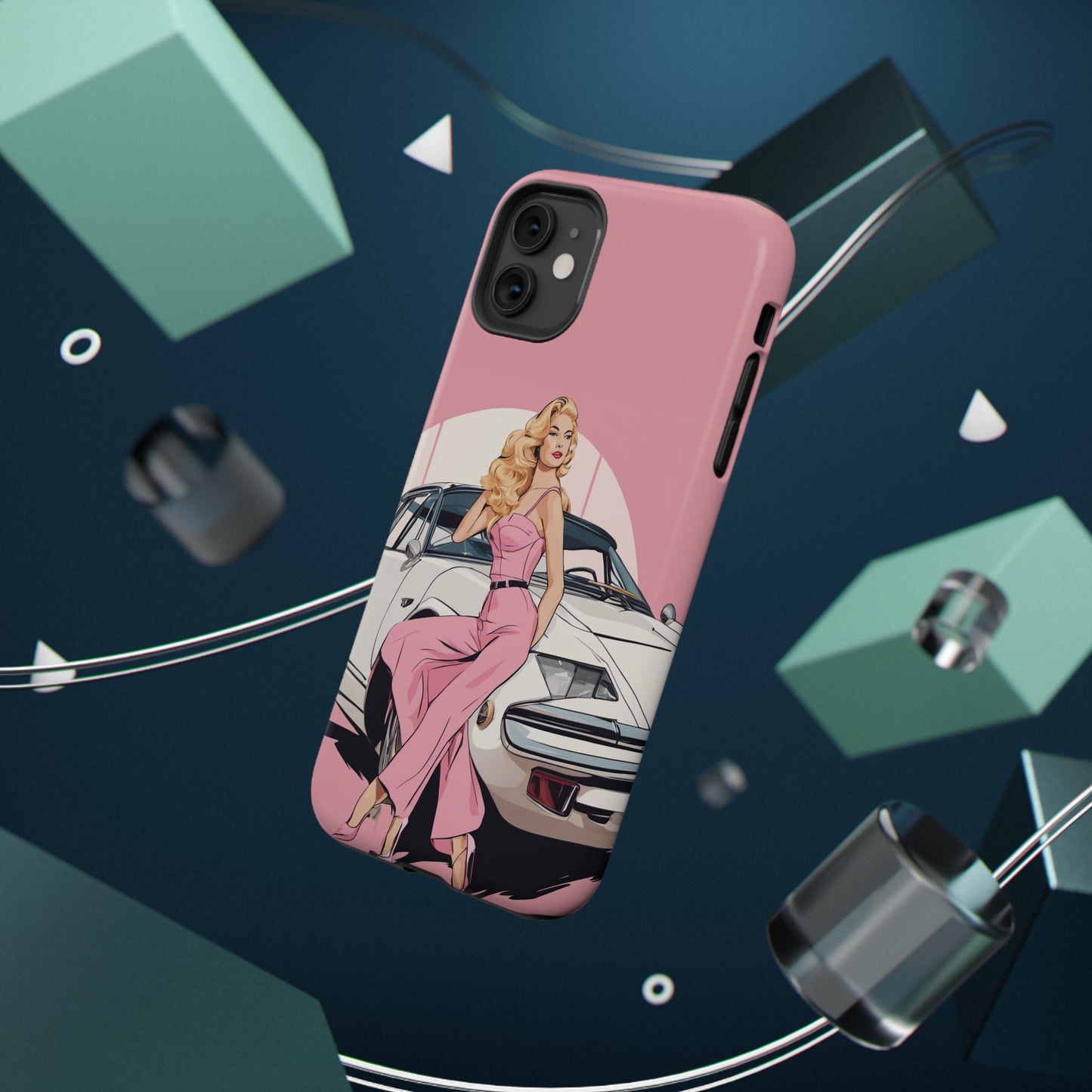 Impact-Resistant Phone Case with Pink Arch Pin-Up [TEDDY]