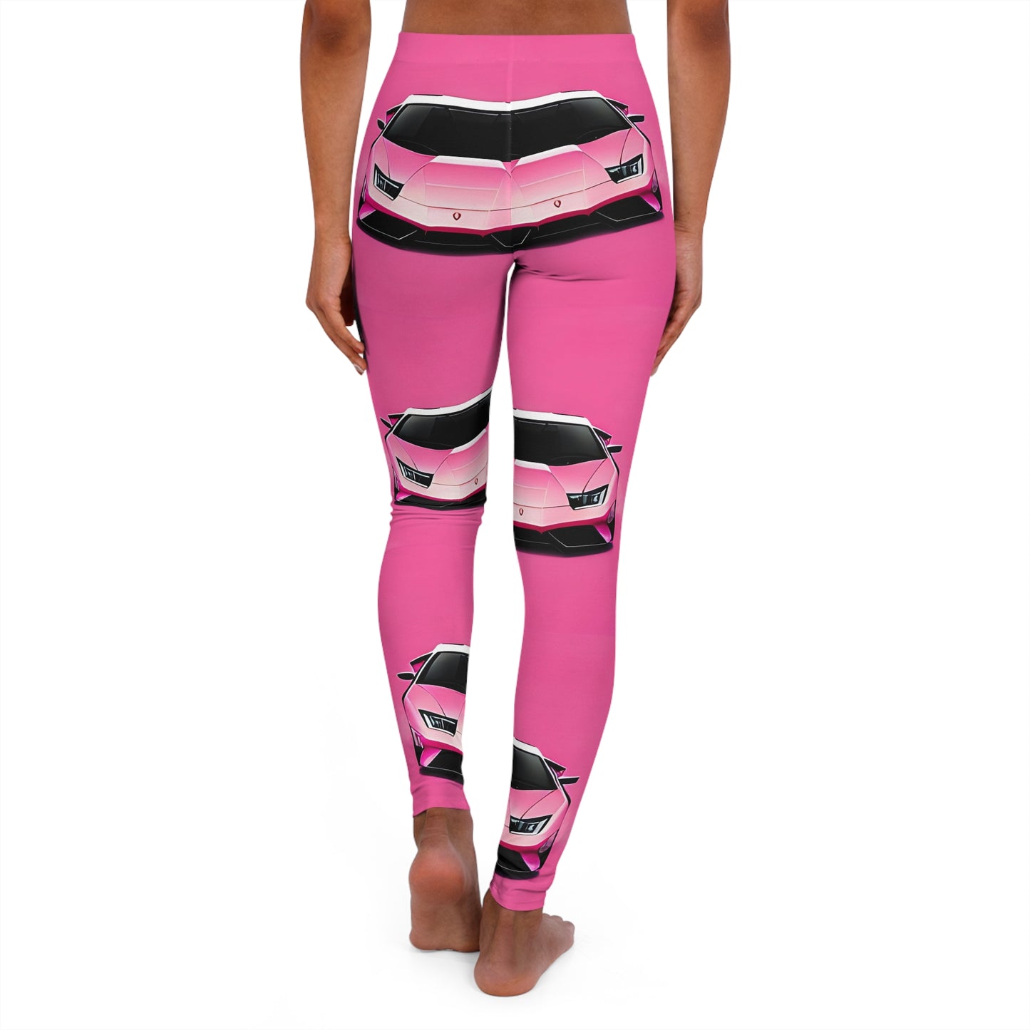 Spandex Leggings with Retro Print: Pink Lambo Repeat Print [TEDDY]