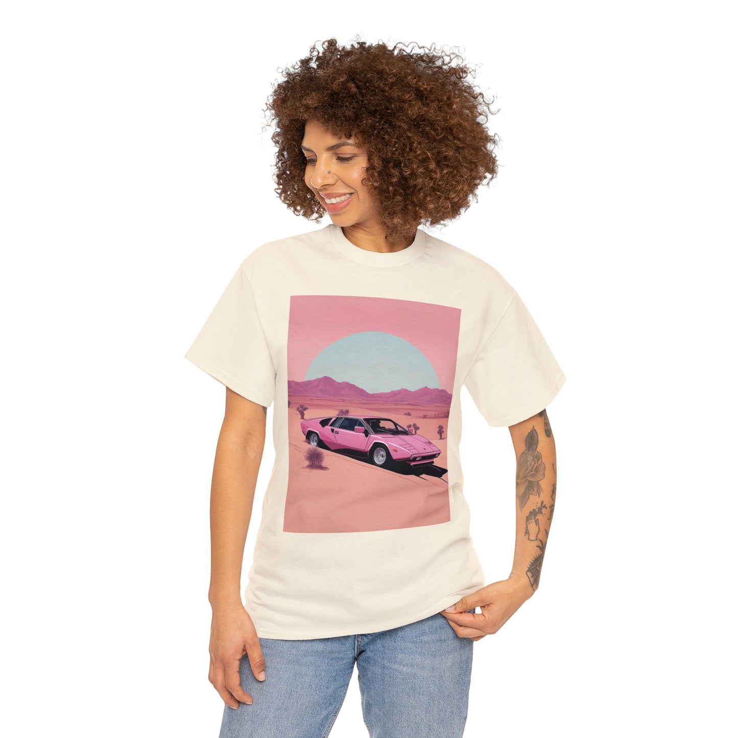 Unisex Heavy Cotton Tee: Arch Lambo Sunset [TEDDY]