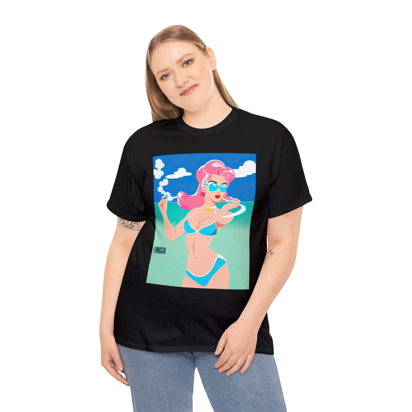 Unisex Heavy Cotton Tee: Art Deco Pin-Up [TEDDY]