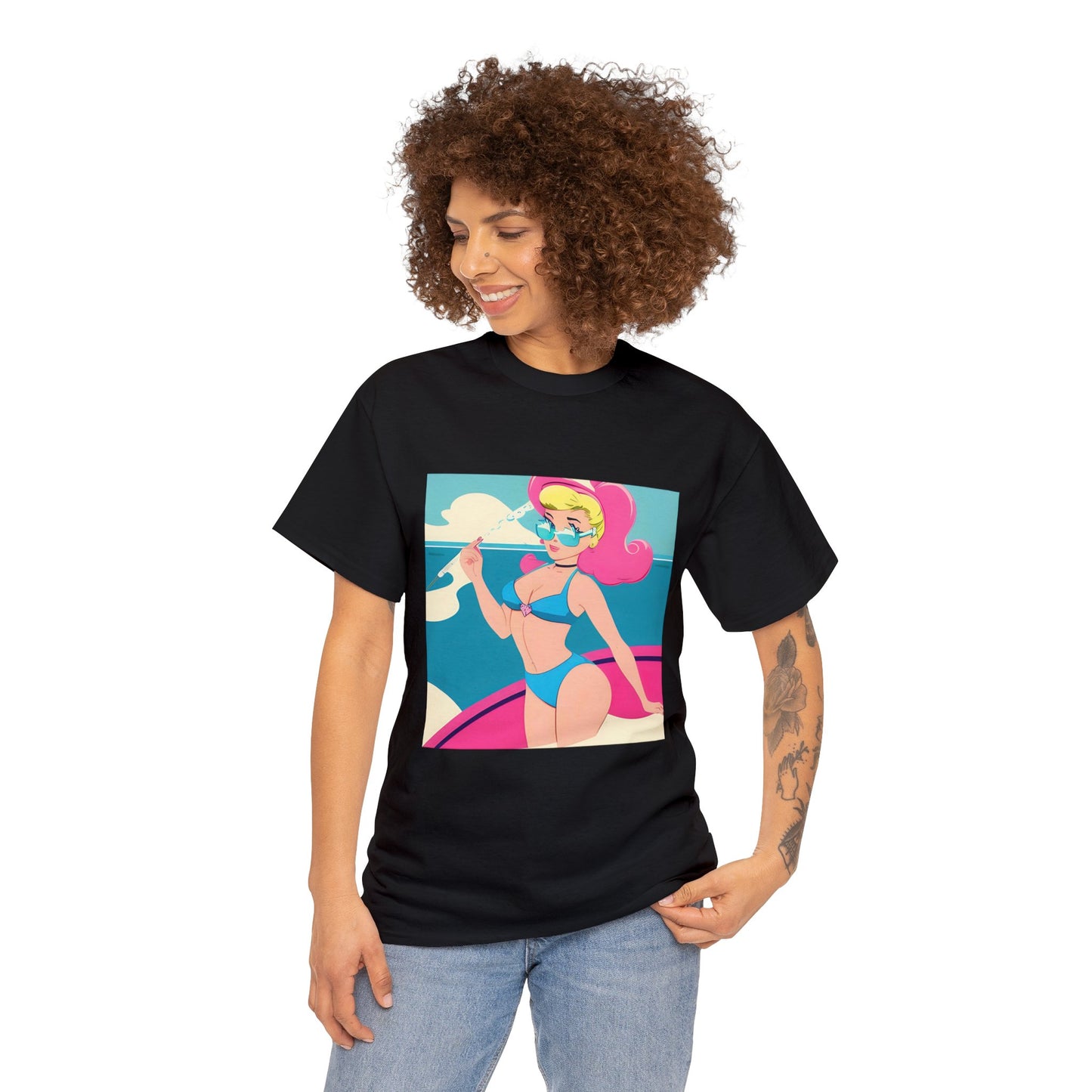 Unisex Heavy Cotton Tee: Cartoon Pin-Up [TEDDY]