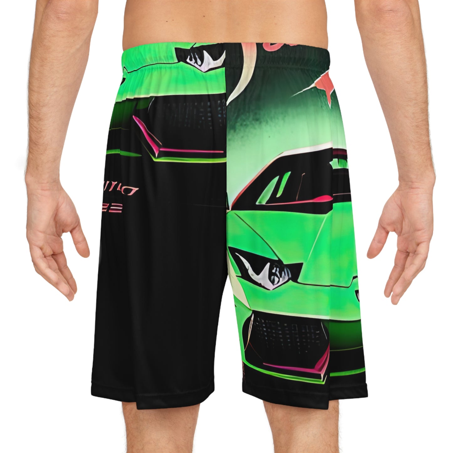 Basketball Shorts with Retro Print: Green Lambo [TEDDY]