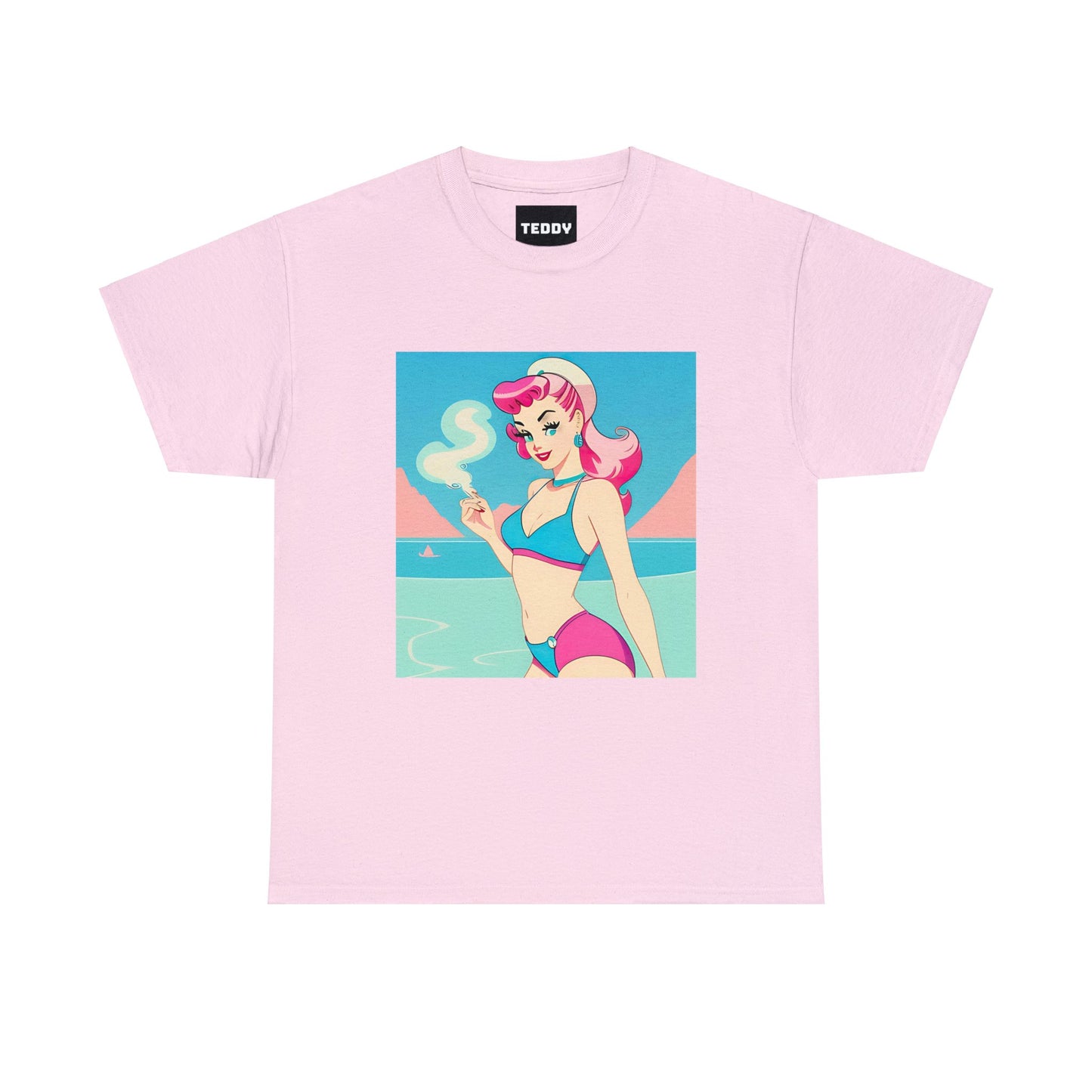 Unisex Heavy Cotton Tee: Smoking Pin-Up [TEDDY]