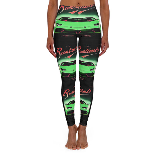 Spandex Leggings with Retro Print: Green Lambo Repeat Print [TEDDY]