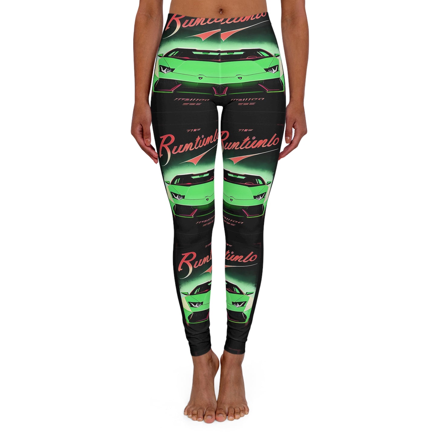 Spandex Leggings with Retro Print: Green Lambo Repeat Print [TEDDY]