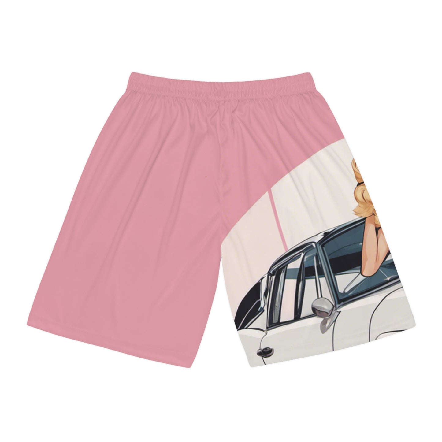 Basketball Shorts with Retro Print: Pink Arch Pin-Up [TEDDY]