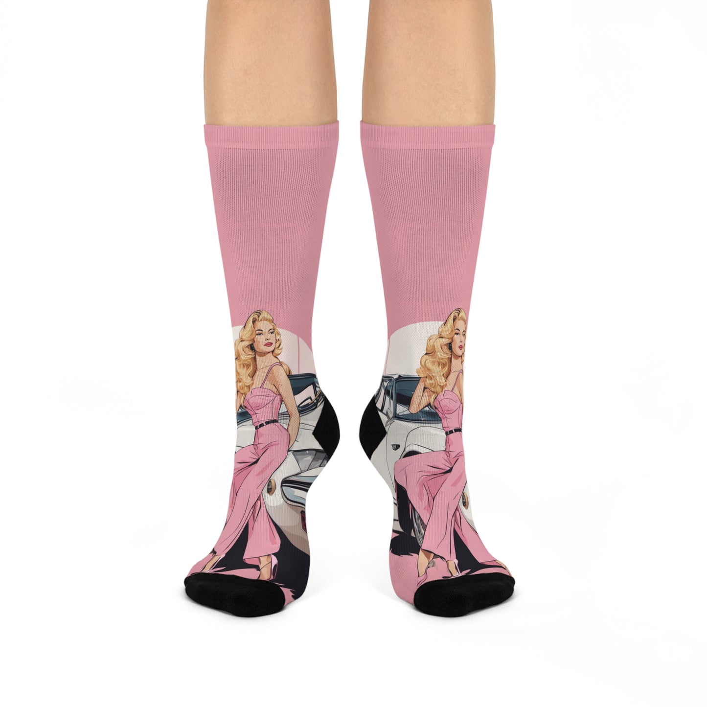 Crew Socks with Retro Print: Pink Arch Pin-Up [TEDDY]