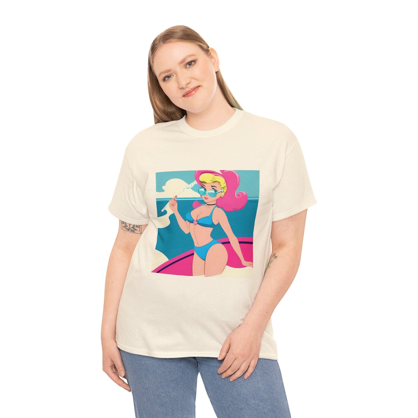 Unisex Heavy Cotton Tee: Cartoon Pin-Up [TEDDY]