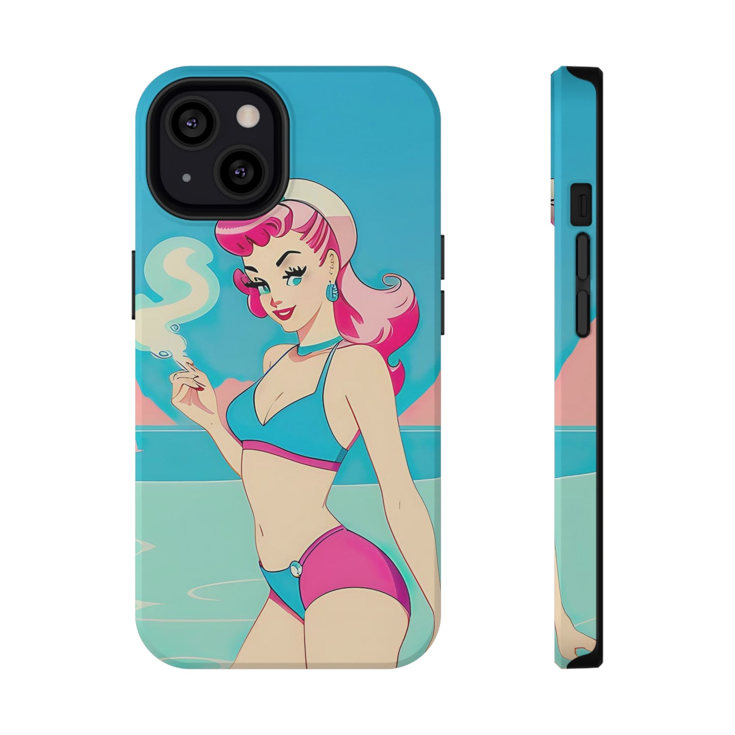 Impact-Resistant Phone Case with Smoking Pin-Up [TEDDY]