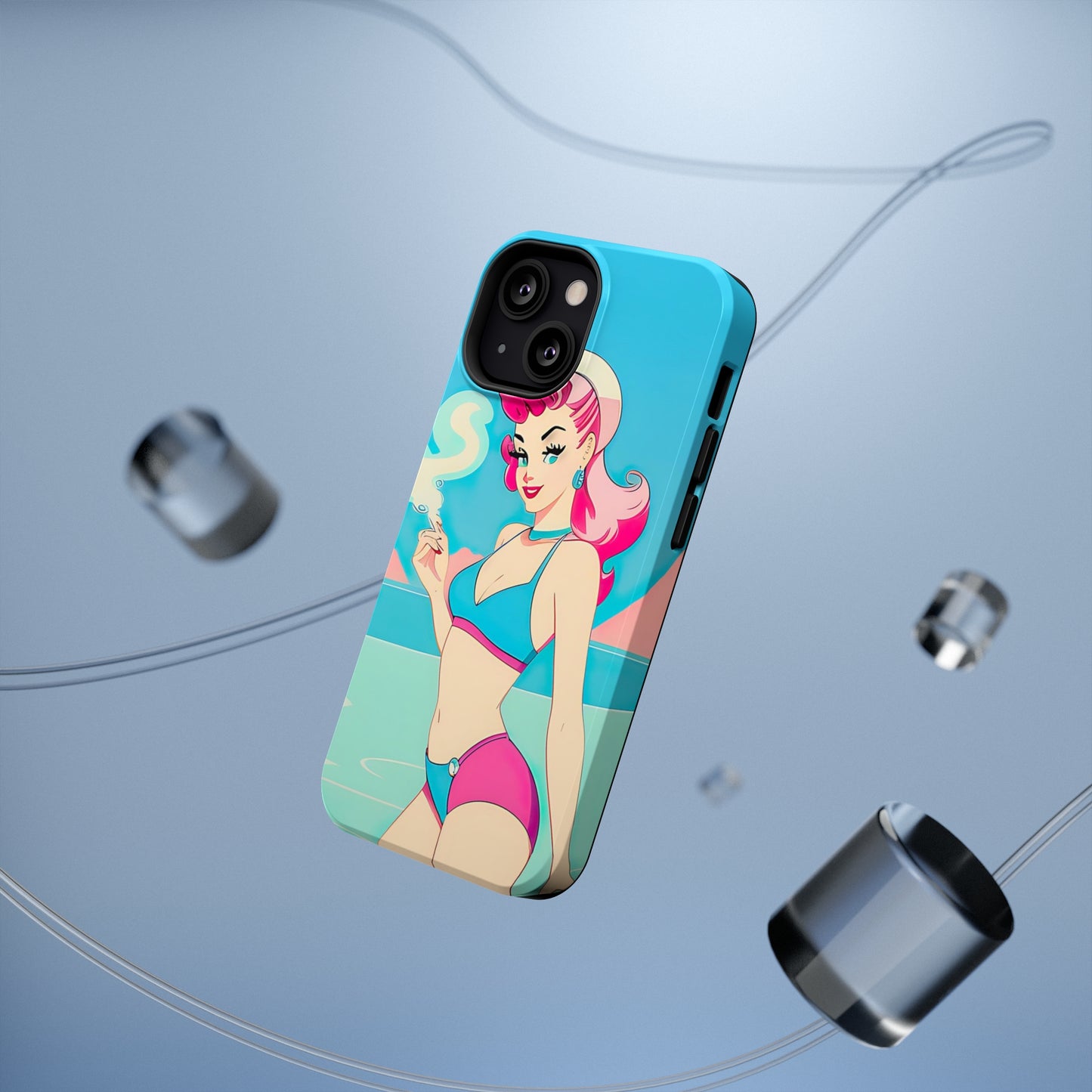 Impact-Resistant Phone Case with Smoking Pin-Up [TEDDY]