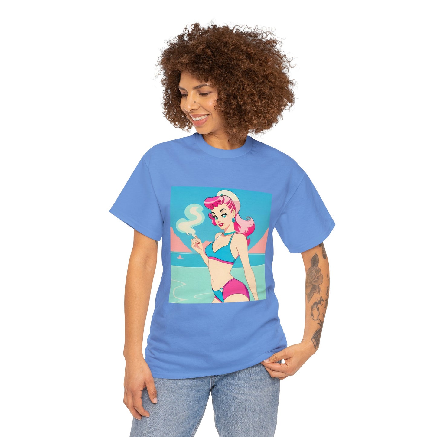 Unisex Heavy Cotton Tee: Smoking Pin-Up [TEDDY]