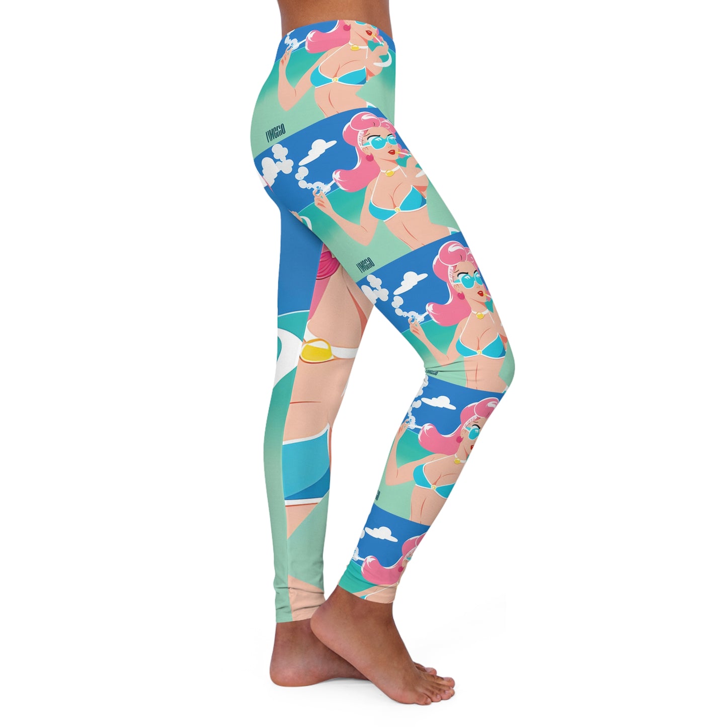 Spandex Leggings with Retro Print: Art Deco Pin-Up Repeat Print [TEDDY]