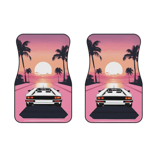 Car Mats with Retro Print (2x Front): White Lambo Sunset [TEDDY]