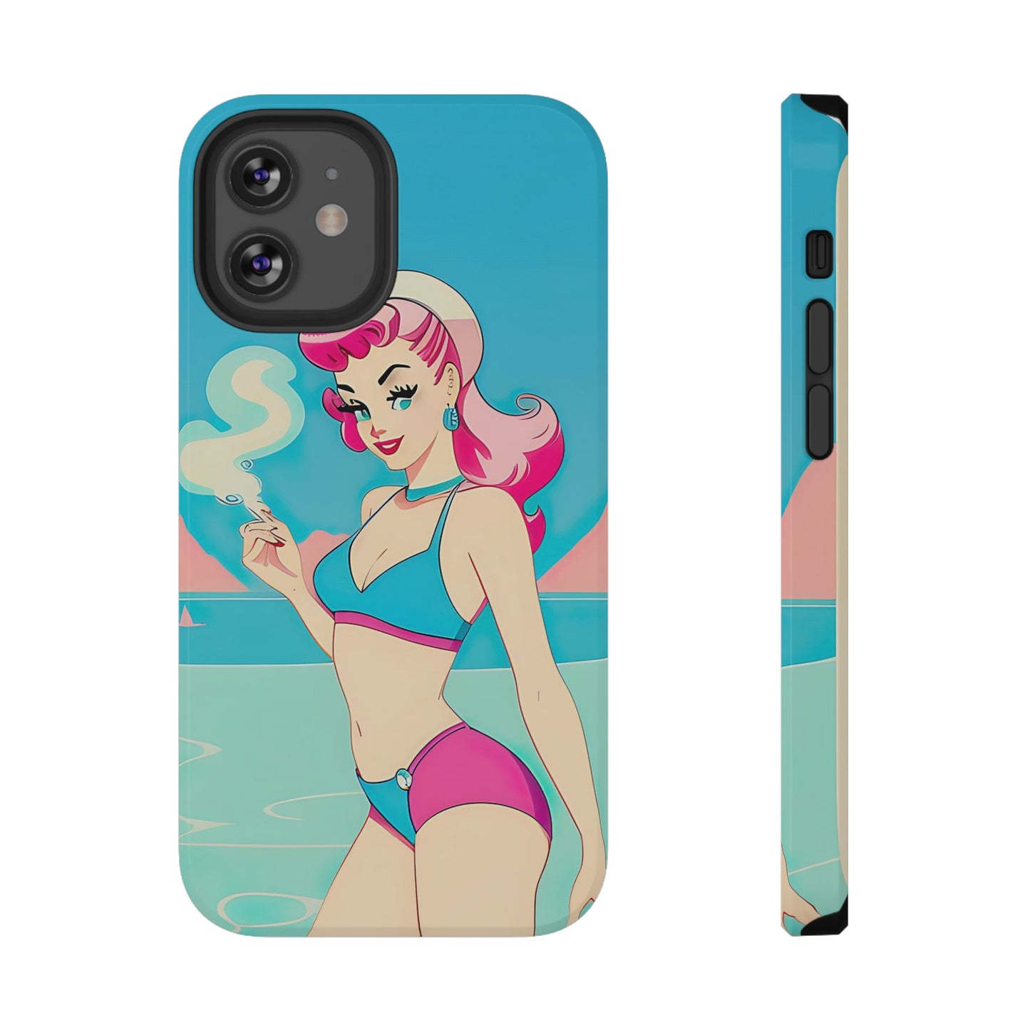 Impact-Resistant Phone Case with Smoking Pin-Up [TEDDY]