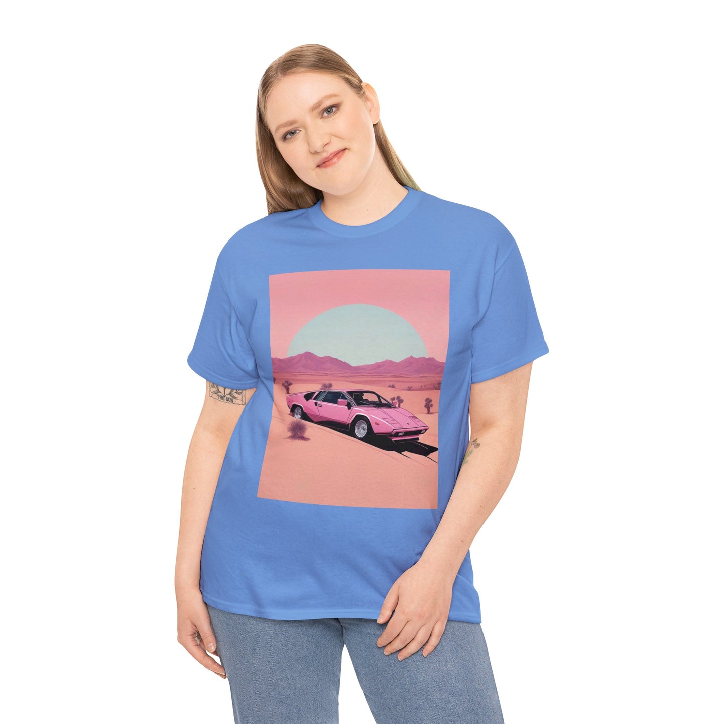 Unisex Heavy Cotton Tee: Arch Lambo Sunset [TEDDY]