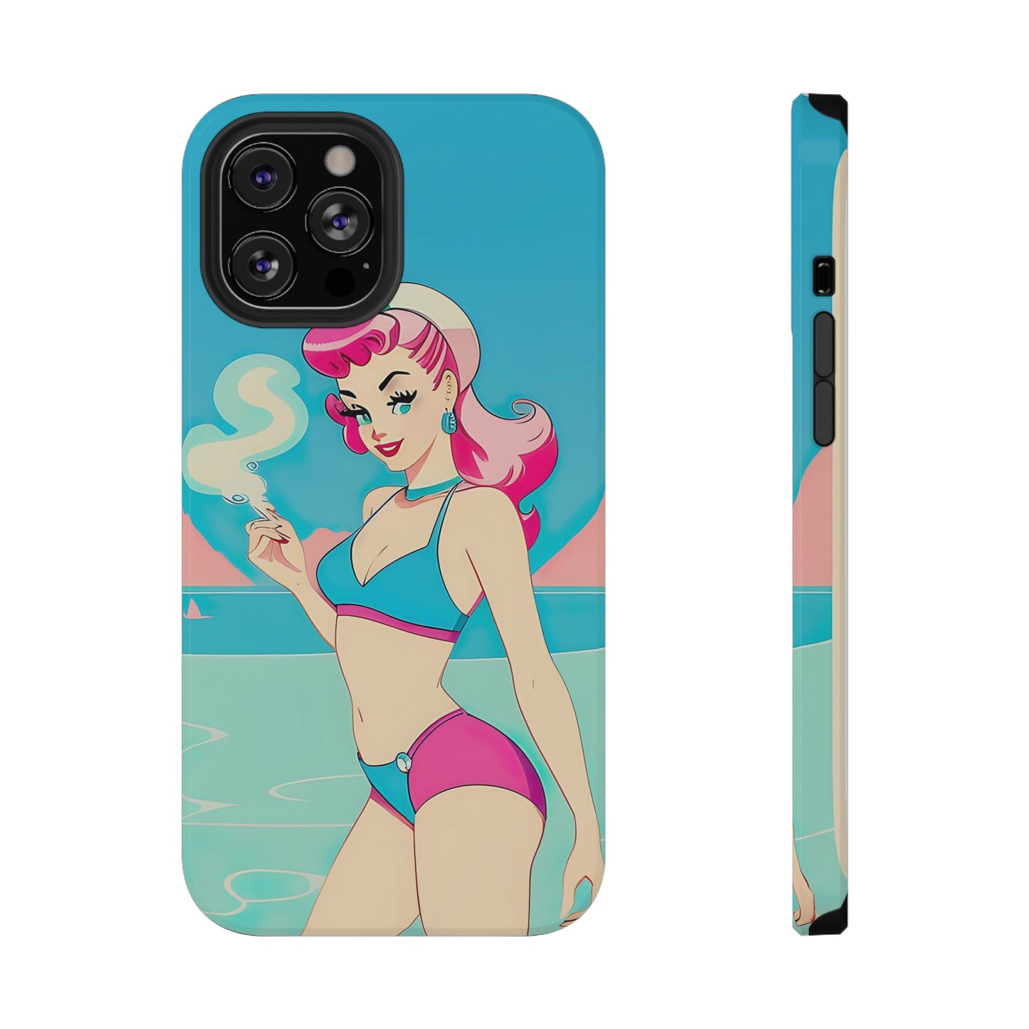 Impact-Resistant Phone Case with Smoking Pin-Up [TEDDY]