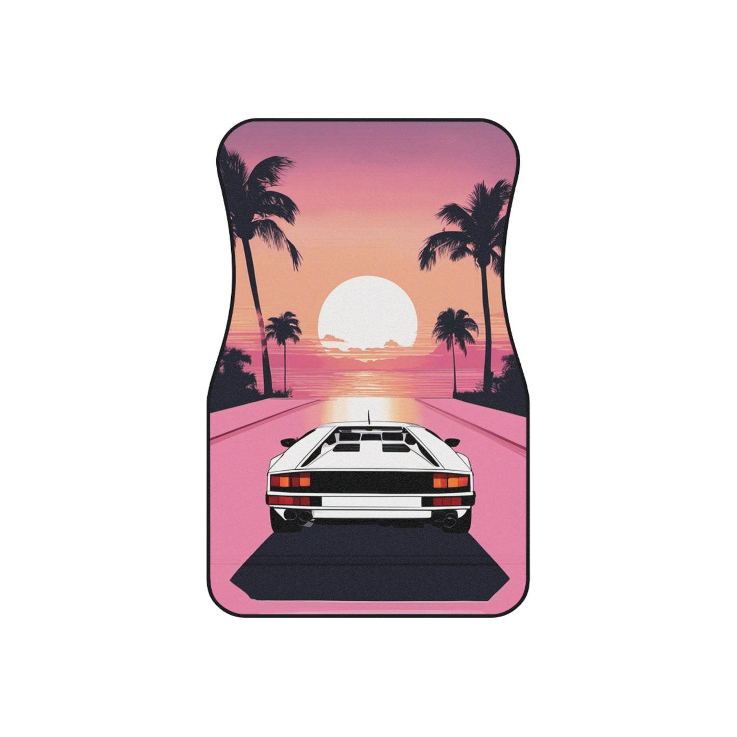 Car Mats with Retro Print (2x Front): White Lambo Sunset [TEDDY]