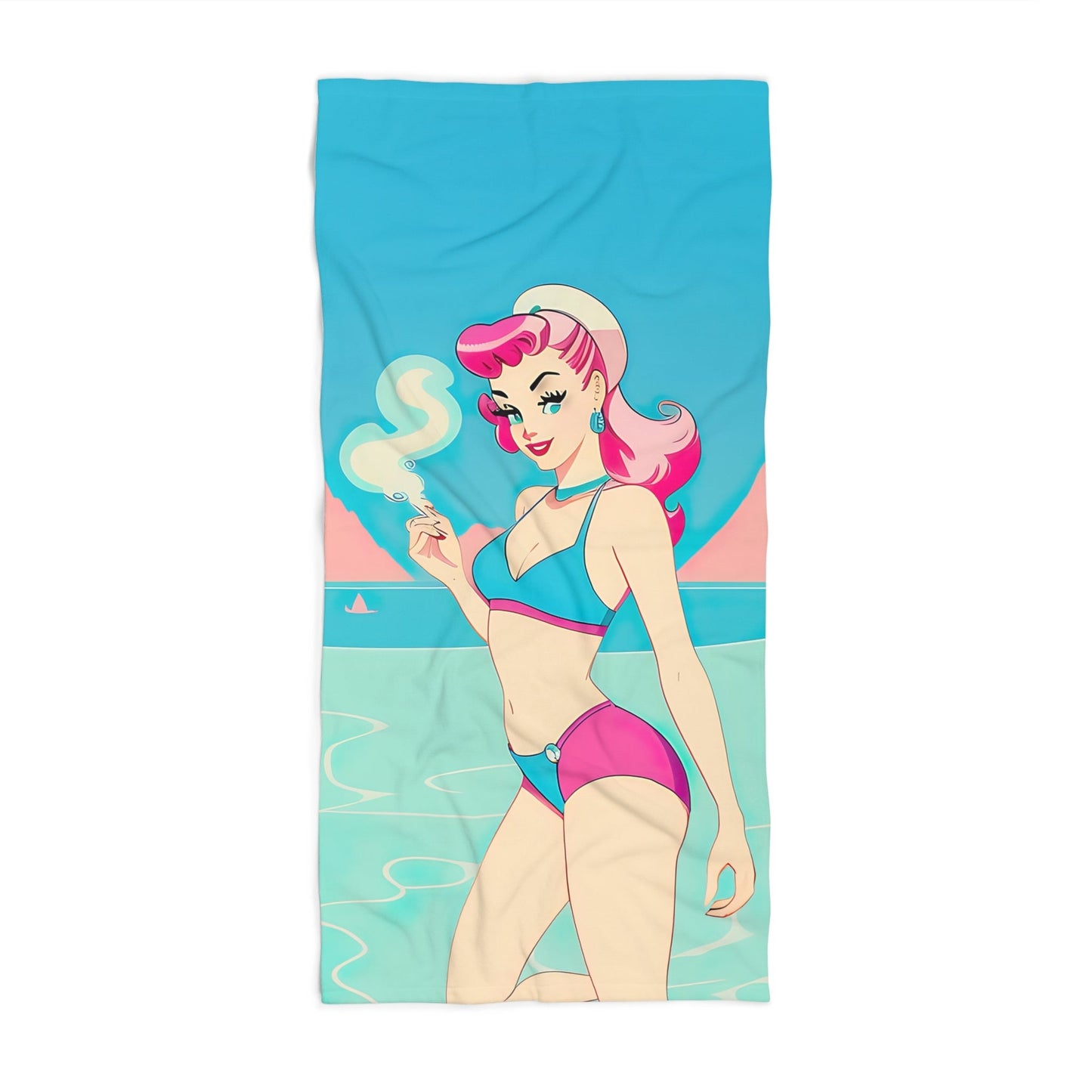 Beach Towel with Retro Print: Smoking Pin-Up [TEDDY]