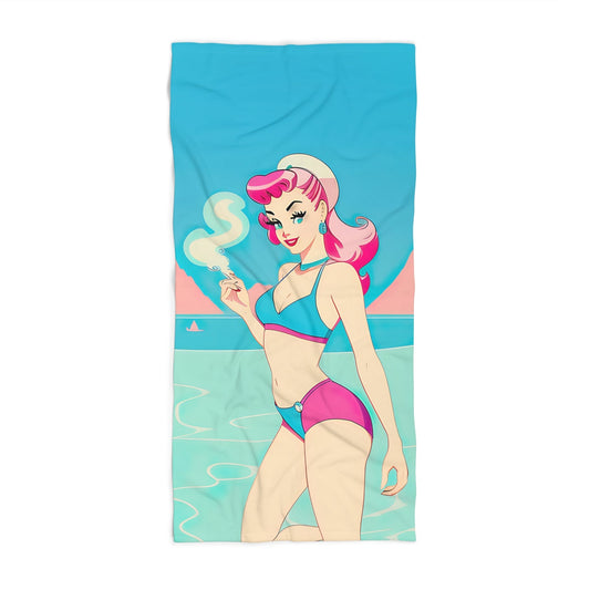 Beach Towel with Retro Print: Smoking Pin-Up [TEDDY]