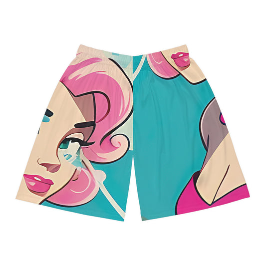 Basketball Shorts with Retro Print: Water Pin-Up [TEDDY]