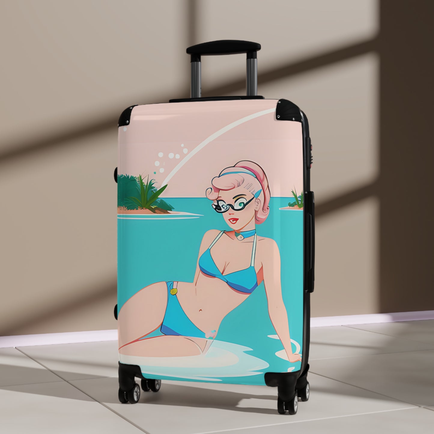 Suitcase with Retro Print: Shoreside Pin-Up [TEDDY]