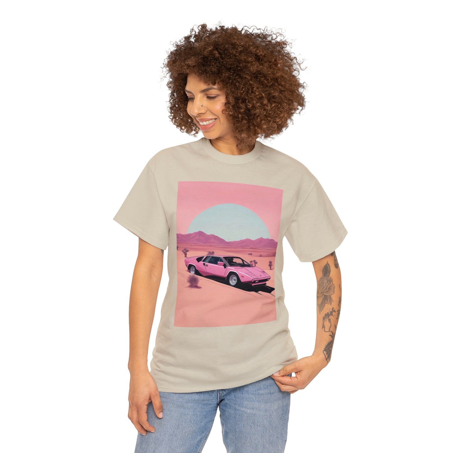 Unisex Heavy Cotton Tee: Arch Lambo Sunset [TEDDY]