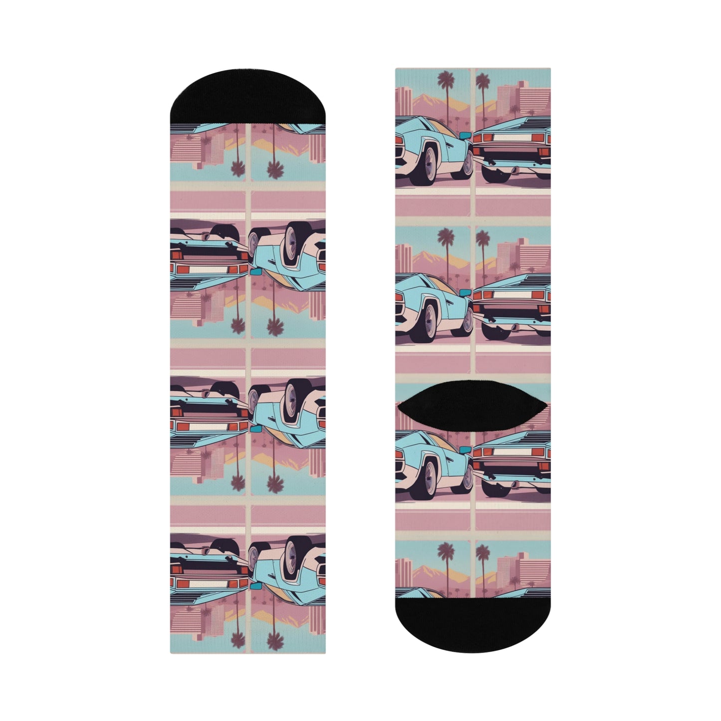 Crew Socks with Retro Print: Blue Bumper Repeat Print [TEDDY]