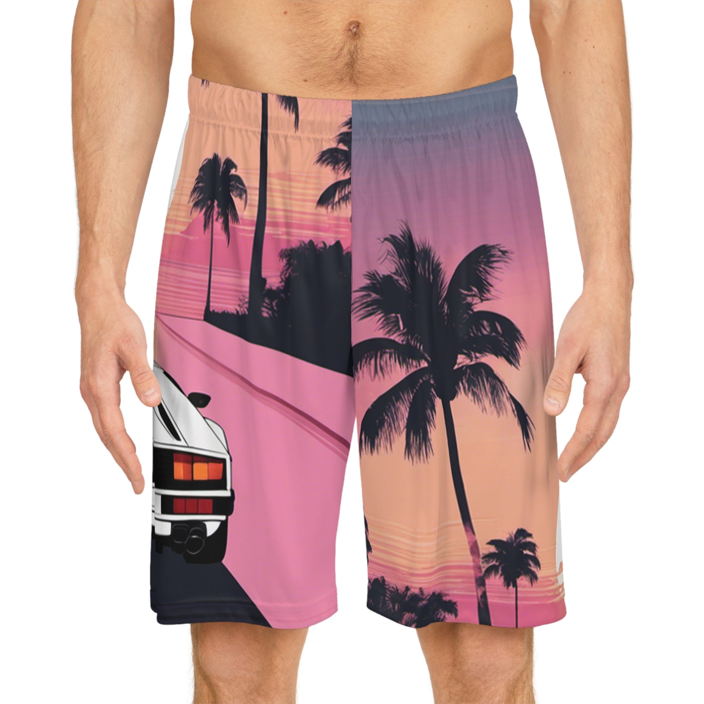 Basketball Shorts with Retro Print: White Lambo Sunset [TEDDY]