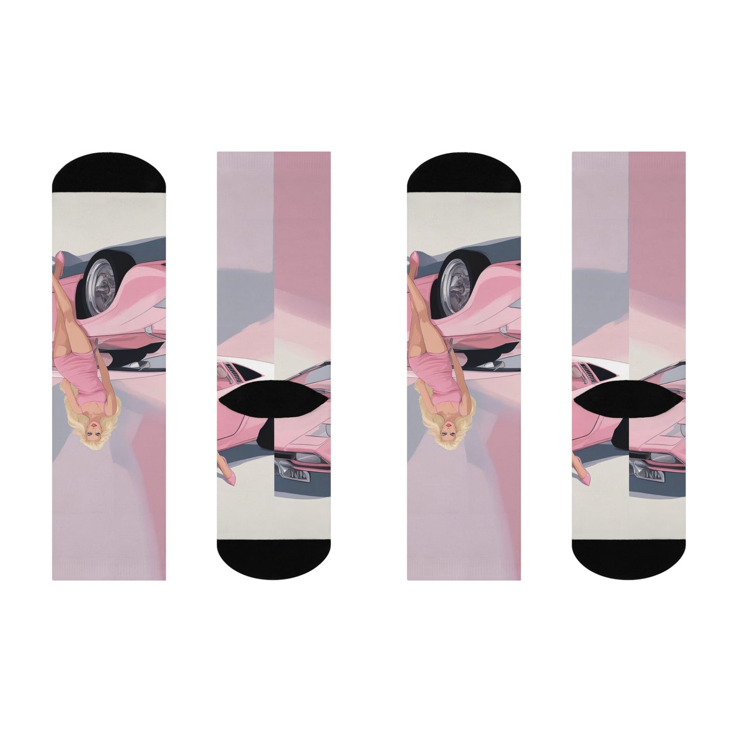 Crew Socks with Retro Print: 
Barbie Illustration [TEDDY]