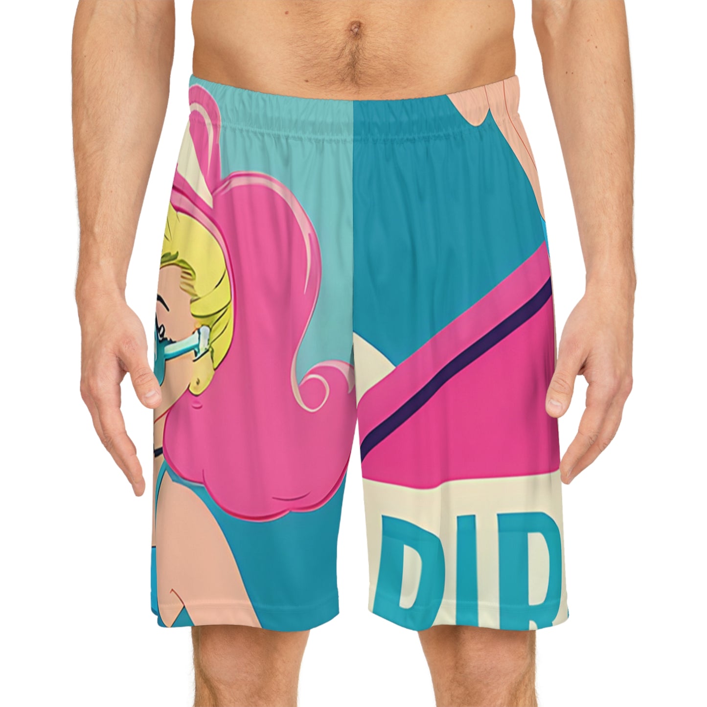 Basketball Shorts with Retro Print: Cartoon Pin-Up [TEDDY]